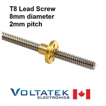 CUA T8 Lead Screw CNC Parts OD 8mm Pitch 2mm Lead 8mm Length 150mm Size : 950mm 1200mm With Brass Nut for CNC 3D Printer